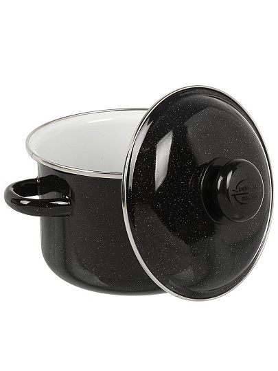 Кастрюля эмалированная сталь, 2 л, крышка сталь, цилиндрическая, Сибирские товары, 9MD161P, черный рябчик, индукция
