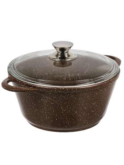 Кастрюля алюминий, антипригарное покрытие, 2 л, крышка стекло, Горница, Шоколад, к2233аш