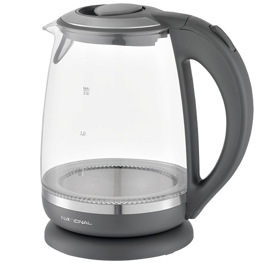 Чайник электрический National, NK-KE20304, черный, 2 л, 2200 Вт, скрытый нагревательный элемент, стекло