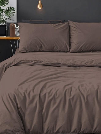 Постельное белье 2-спальное, простыня 200х216 см, 2 наволочки 50х70 см, пододеяльник 175х215 см, Silvano, поплин, Мокко