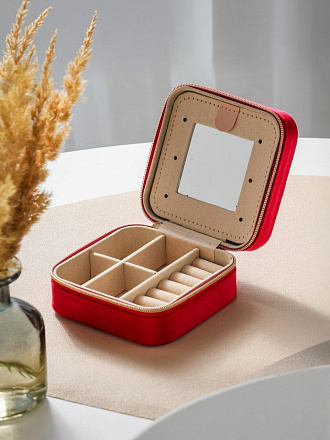 Шкатулка для украшений, вельвет, 10х10х5 см, красная, A320032