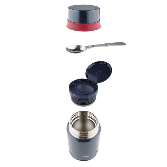 Термос для еды, нержавеющая сталь, 0.72 л, широкая горловина, Thermos, колба нержавеющая сталь, с ложкой, черно-красный, 303455