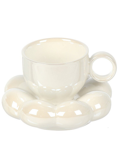 Чайная пара керамика, 2 предмета, на 1 персону, 180 мл, Белое облако, блюдце 15х4 см, B060317