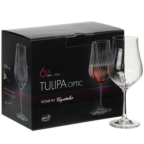 Бокал для вина, 450 мл, стекло, 6 шт, Bohemia, Tulipa optic, CR450101TO