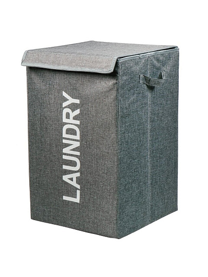 Корзина для белья, 33х33х53 см, прямоугольная, полиэстер, серая, Y6-6567