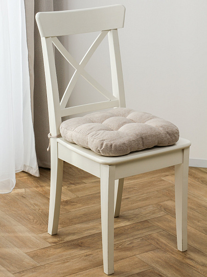 Сиденье мягкое 100% полиэстер, 40х40 см, бежевое, с завязками, A140086