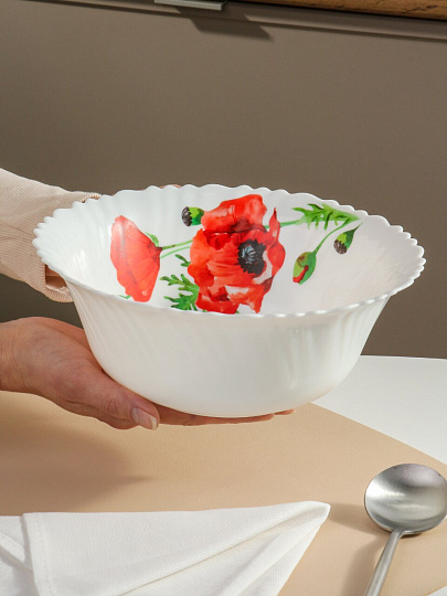 Салатник стеклокерамика, круглый, 23х9 см, 2000 мл, Алый мак, Daniks, LHW90/K1929