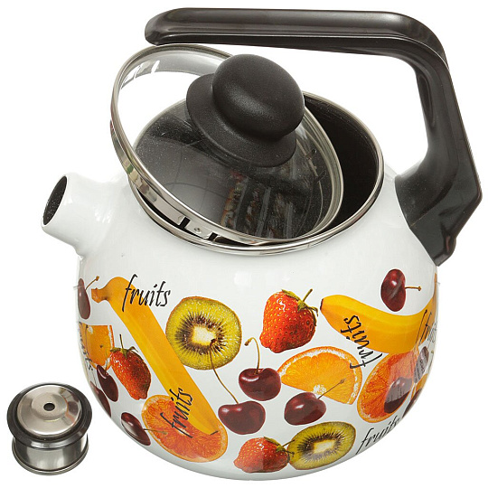 Чайник сталь, эмалированное покрытие, 3 л, со свистком, ручка консольная, Vitross, Fruits, индукция, 1RС12