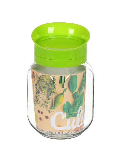 Банка для сыпучих продуктов, стекло, 0.9 л, с пластиковой крышкой-дозатором, 00973-00001, салатовая