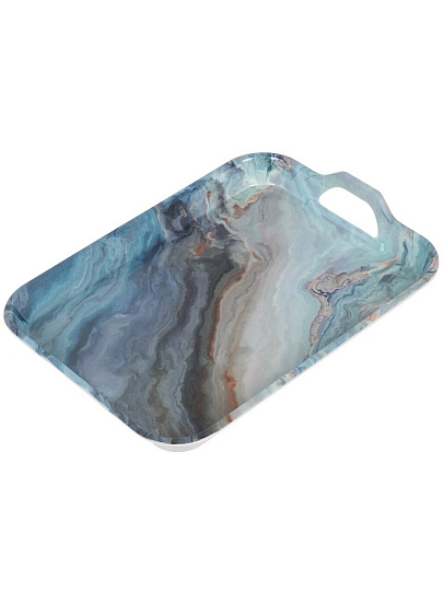 Поднос пластик, 44х31.5х6 см, прямоугольный, голубой мрамор, Y6-10714