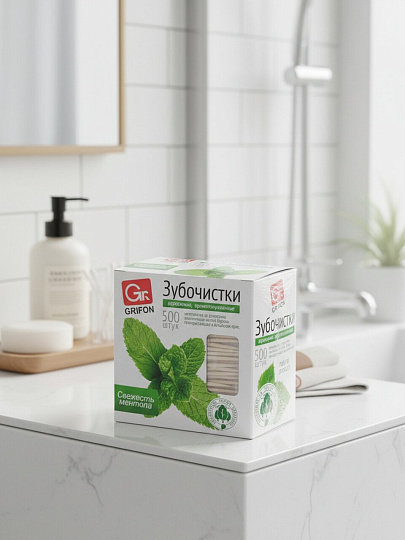 Зубочистки 500 шт, дерево, с ментолом, Grifon, 400-513