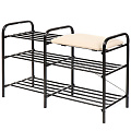 Полка для обуви, металл, 3 секции, 79х33х50 см, с сиденьем, черная, Nika, ЭТЛ3/Ч - фото 9