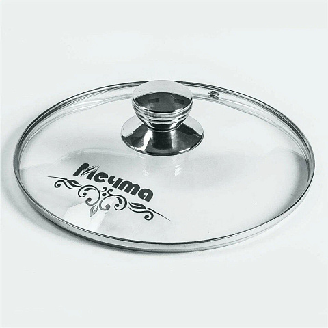 Крышка для посуды стекло, 18 см, Мечта, металлический обод, кнопка нержавеющая сталь, КР18