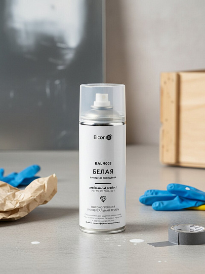 Эмаль аэрозольная, Elcon, универсальная, алкидная, глянцевая, белая, RAL 9003, 520 мл