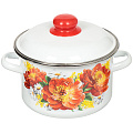 Кастрюля эмалированная сталь, 3 л, крышка сталь, цилиндрическая, СтальЭмаль, Пионы, 1RD181M, белоснежная, индукция