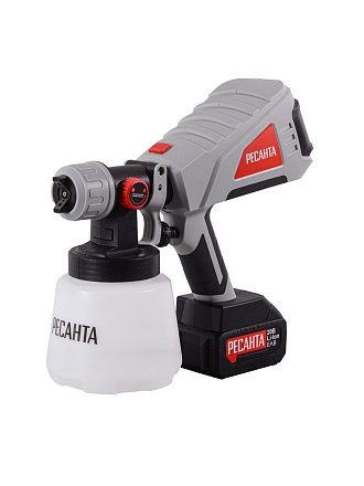 Краскопульт аккумуляторный, Ресанта, АКП-20Li, 0.2 кВт, 0.8 л/мин, 1 л, 80 DIN/сек, с нижним бачком, 1, 1.8, 2.5 мм, 75/17/3