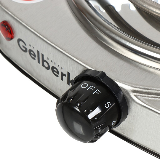 Плита электрическая Gelberk, GL-110, 1000 Вт, 1 конфорка, спираль, нержавеющая сталь, механическая, переключатель поворотный