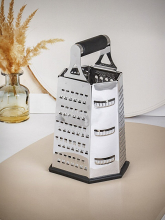 Терка универсальная, 6 граней, 14х12х23.5 см, нержавеющая сталь, рукоятка пластик, Daniks, Y4-8858, черная