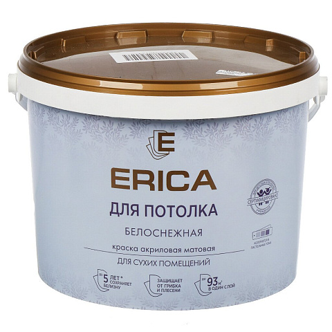 Краска воднодисперсионная, Erica, акриловая, для потолков, матовая, белая, 13 кг
