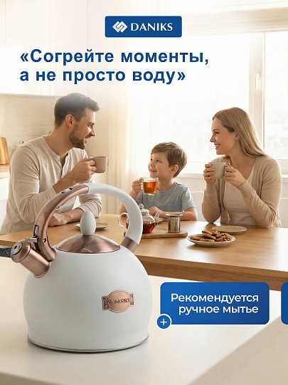 Чайник нержавеющая сталь, 2.5 л, со свистком, матовый, сталь 304, Daniks, индукция, бежевый, PR-2302