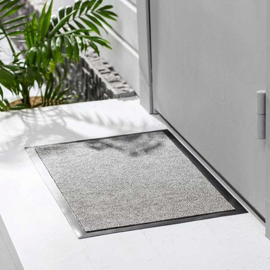 Коврик грязезащитный 60х90 см, прямоугольный, резина, с ковролином, серый, Tuff, 92138