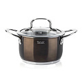 Кастрюля нержавеющая сталь, 1.9 л, крышка стекло, цилиндрическая, Taller, Брауни, TR-17291, коричневая, индукция