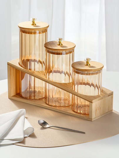 Банка для сыпучих продуктов, стекло, 3 шт, с крышкой, 0.5 л, 0.7 л, 0.88 л, 3 шт, Barouge, BC-008(SET)