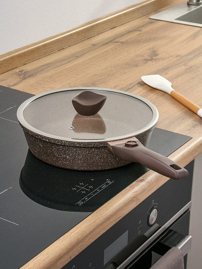 Сковорода литой алюминий, 26 см, антипригарное покрытие, Горница, Дуэт Шоколадный мусс, с крышкой, съемная ручка, индукция, Ис8264Дш