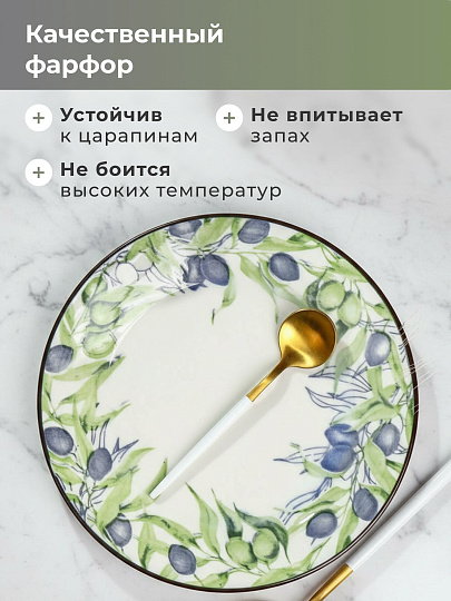 Тарелка десертная, фарфор, 20 см, круглая, Оливки, МФК, MFK07999/MFK20501