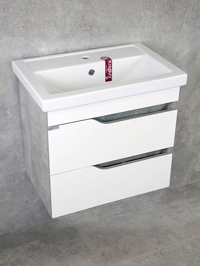 Тумба ЯМебель, Лотос 60 (Фостер 60), DB2,565*384*520мм,бетон, подвесная, натуральный/белая, 00-00011585