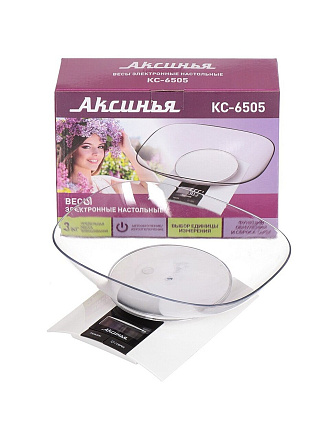 Весы кухонные электронные, пластик, Аксинья, КС-6505, чаша, точность 1 г, до 3 кг, белый, бордовые