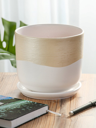 Горшок керамика, 1.6 л, цилиндр, бежевый, Айскрим №3, 022702