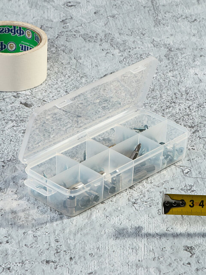 Ящик-органайзер для инструмента, 20х8х3.5 см, пластик, Bartex, 8 ячеек, с подвесом, 27803550512