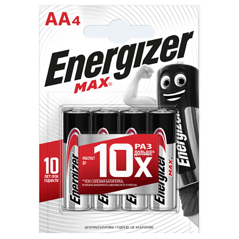 Батарейка Energizer, АА (LR06, LR6), Alkaline Max, алкалиновая, 1.5 В, блистер, 4 шт, E300157100/Кб727899