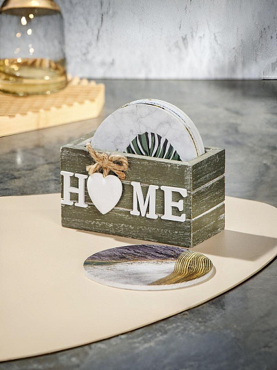 Подставка под горячее, керамика, 6 шт, 9.5 см, с подставкой, Y4-7649