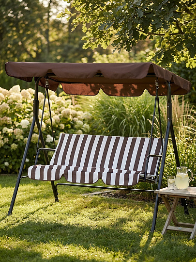 Качели садовые 3-местные, 170х110х153 см, 210 кг, металл, коричн.полоска, C060046