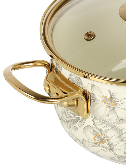 Кастрюля эмалированная сталь, 2.7 л, крышка стекло, Daniks, Цветущий сад, индукция