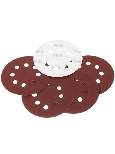 Круг шлифовальный Росомаха, диаметр 125 мм, зернистость P600, под липучку, перфорированный, 8 отверстий, 5 шт, 438600
