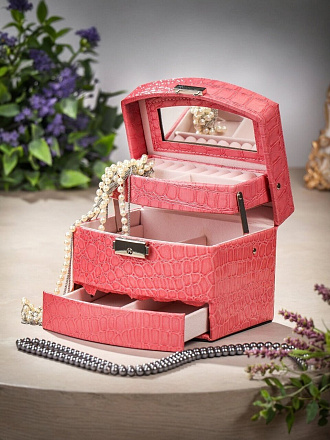 Шкатулка для украшений, искусственная кожа, 15.5х13х13 см, в ассортименте, Y3-1734