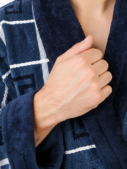 Халат мужской, махровый, 100% хлопок, синяя клетка, XXXL, 56-58, Silvano
