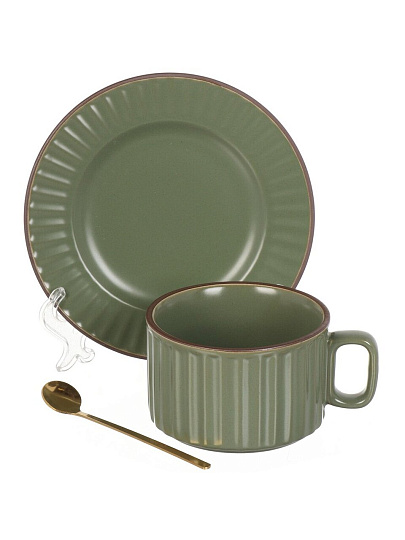 Чайная пара керамика, 3 предмета, на 1 персону, 300 мл, Лен, Y6-10131, подарочная упаковка