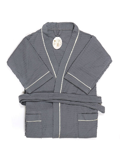 Халат унисекс, вафельный, 100% хлопок, серый, M-L, 46-48, Barkas, AI-0106018