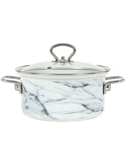 Набор посуды эмалированная сталь, 6 предметов, кастрюли 1.9,2.5,3.7 л, индукция, Керченский металлургический завод, Белый мрамор-1 Элит, белый