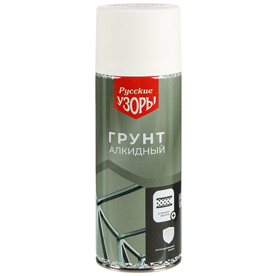 Грунт аэрозоль, Русские узоры, алкид, для внутр и наруж раб, бел, 520 мл