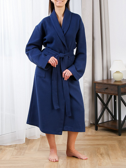 Халат унисекс, вафельный, 100% хлопок, синий, L, 50-52, Silvano