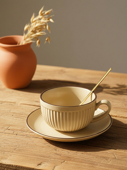 Чайная пара керамика, 3 предмета, на 1 персону, 250 мл, Антик, блюдце 15 см, B060889