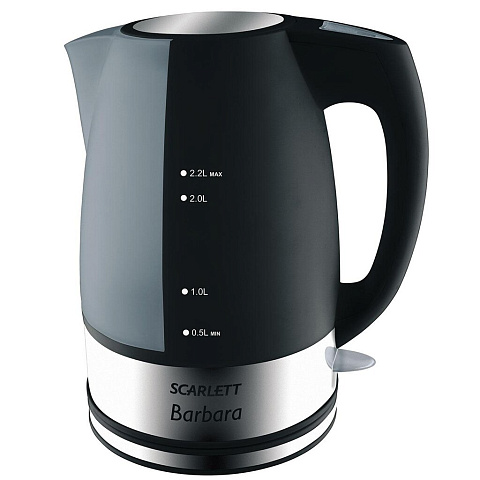 Чайник электрический Scarlett, SC-1020, черный, 2.2 л, 2200 Вт, скрытый нагревательный элемент, пластик