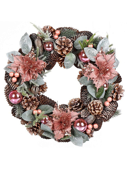 Венок рождественский 35 см, с пуансеттией, SYSGZSA- 4623083