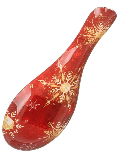 Подставка для ложки, стекло, 23х8 см, Снежинки на красном, Daniks