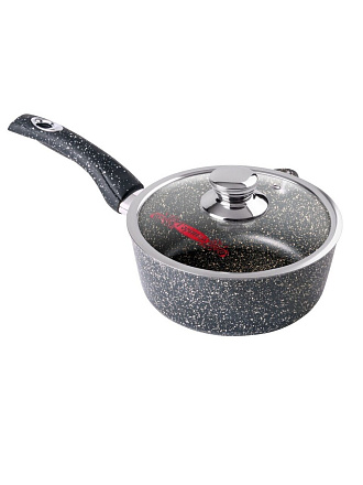Ковш алюминий, антипригарное покрытие, 2 л, крышка стекло, бакелитовая ручка, съемная ручка, Горница, Гранит, кш2013аг